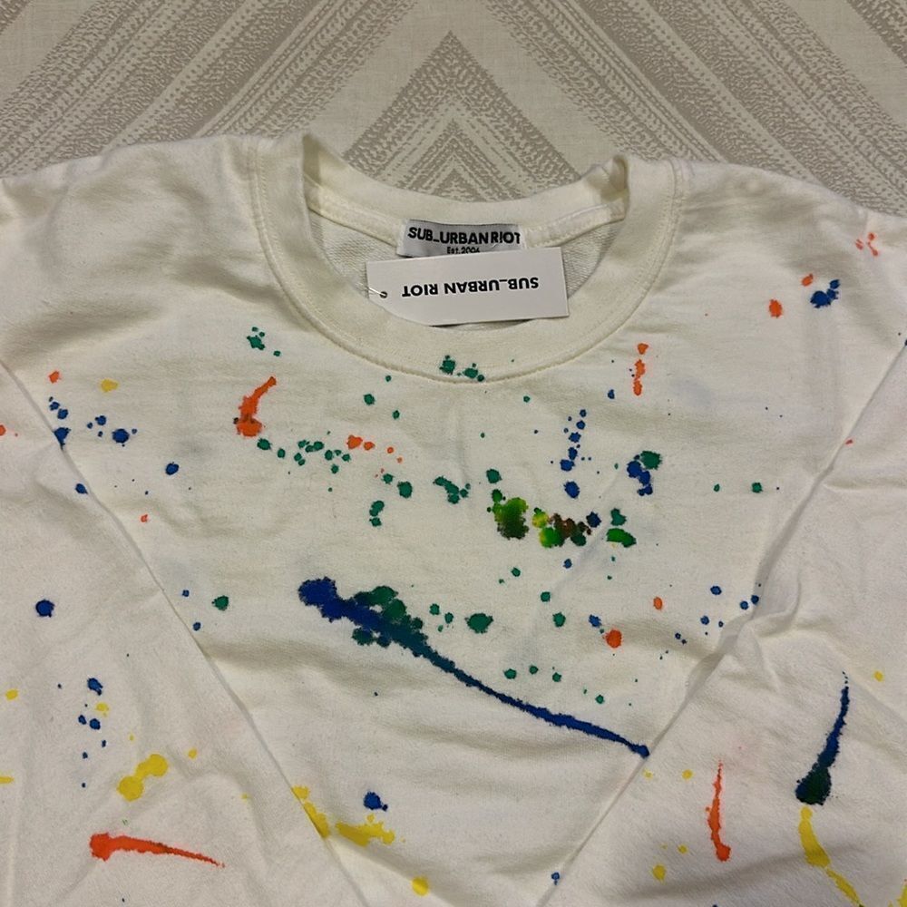 Sub_urban Riot Women’s White Splatter Paint Sweatshirt Small - Picture 2 of 6